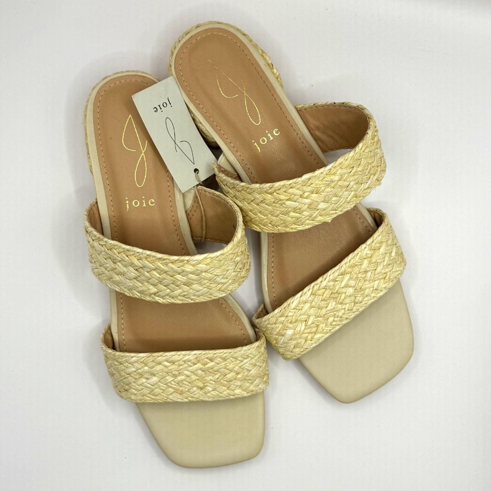 JOIE Niki Natural Straw Braided Woven Strappy Sandals Slides Size 7.5